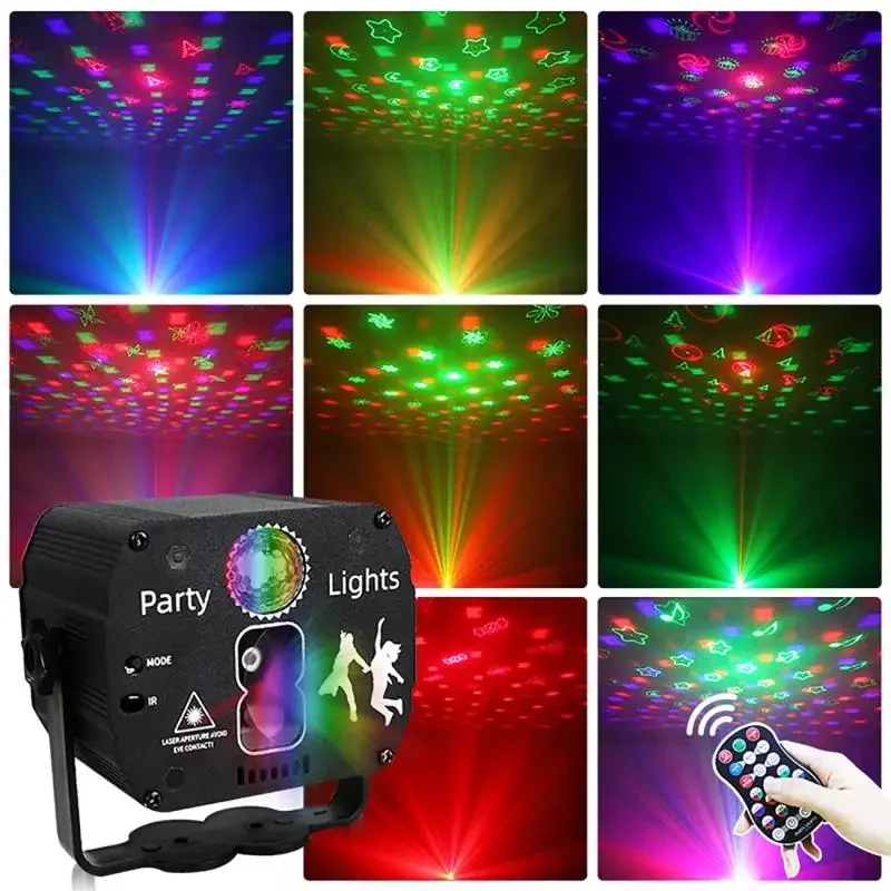 

Disco Laser Lights Voice Control DJ Strobe Light Home Party Lamps Projector RGB LED Stage Lighting for Club Bar with Control