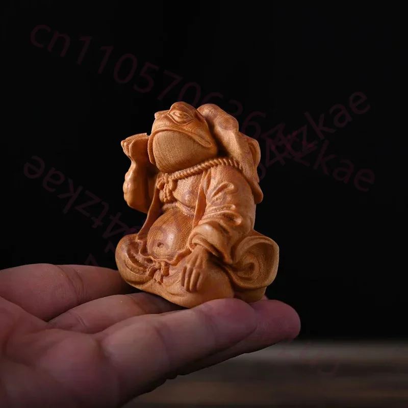 Solid Wood Carving Fortune Telling Golden Toad Sculptures And Figurines Cute Home Room Office Wealth Luck Feng Shui Decor