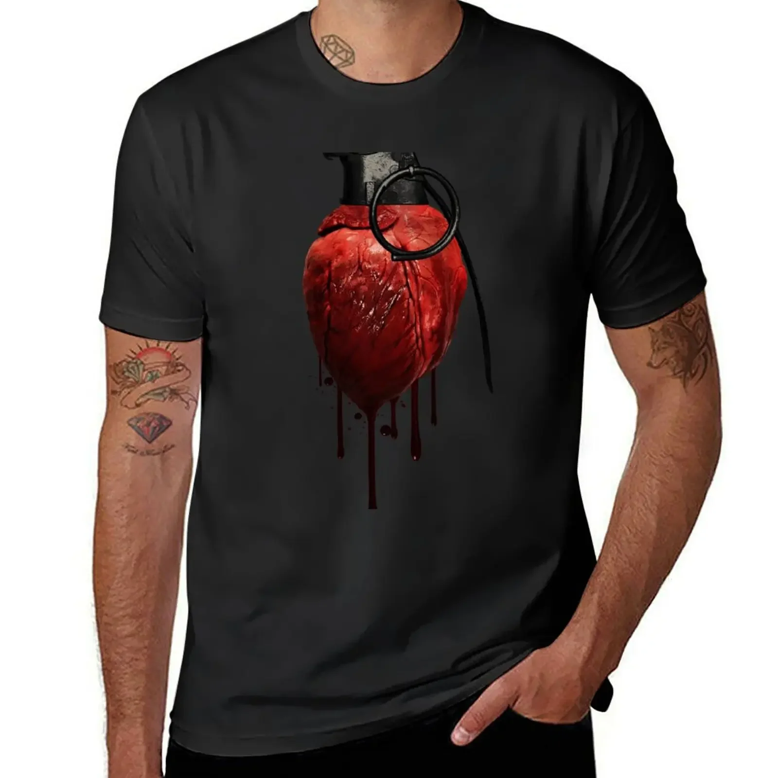 Heart Grenade T-Shirt sublime oversizeds man clothes summer tops mens shirts graphic tee