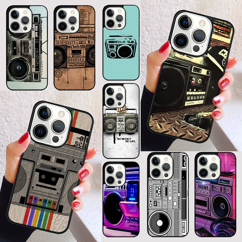 Retro Black Boombox cover For iPhone 17 Air 15 16e 13 12 11 14 Pro Max Max Plus Phone Case coque Shell