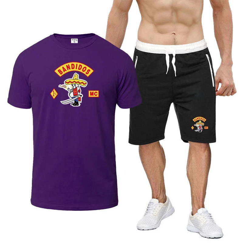 MC Bandidos Men's Summer Soft and Breathable Round Neck Outdoor Casual Short Sleeve T-shirt Best Seller Quick-dry Pants Suits