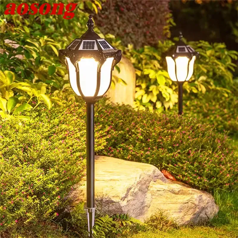 

AOSONG Contemporary Outdoor Solar Lawn Lamp LED Waterproof Villa Garden Courtyard District Residential Quarters Lawn Lamp