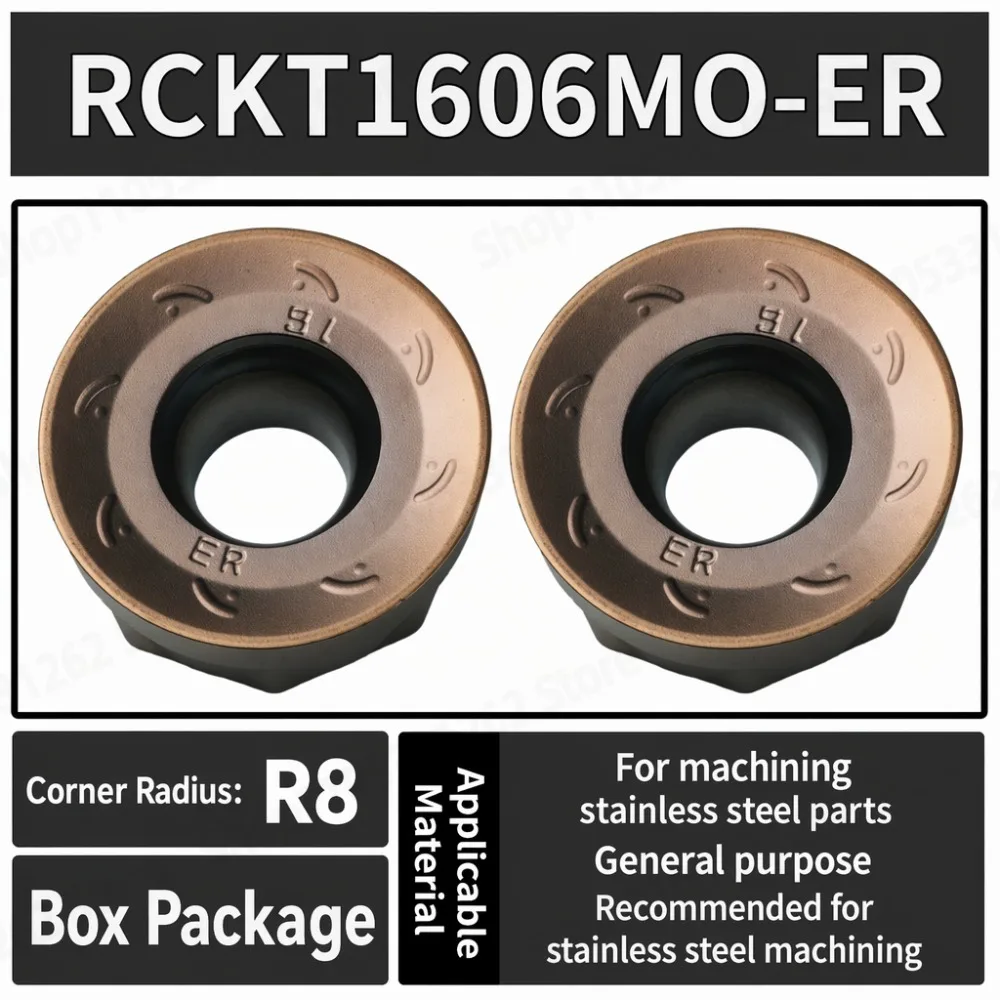 10 numerical control milling inserts RCKT1606MO ER Carbide Round Milling Insert R8 for Steel & Stainless Steel