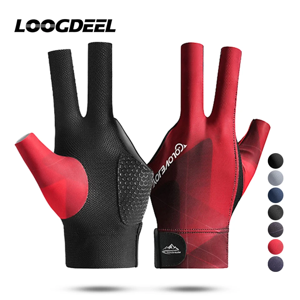 LOOGDEEL Open Finger Billiard Pool Gloves Adjustable Sticker Polyester Snooker Billiards Gloves Portable Training Accessories