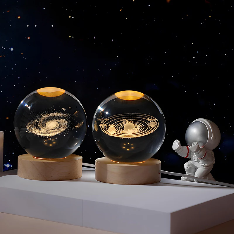 LED Night Light Galaxy Solar System Crystal Ball Children USB Night Lamp Bedroom Ambient Light 3D Planet Moon Lamp Creative Gift