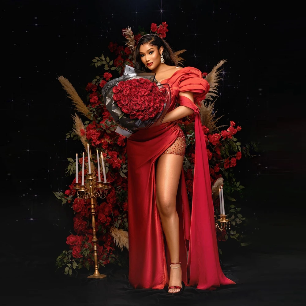 Charming ซาตินนางเงือกชุดเจ้าสาวชุดพรอมคริสตัลแวววาวชุดงานพรอมเจ้าสาว Aso EBI ผ้าซาตินชุดเดรสปาร์ตี้แต่งงาน