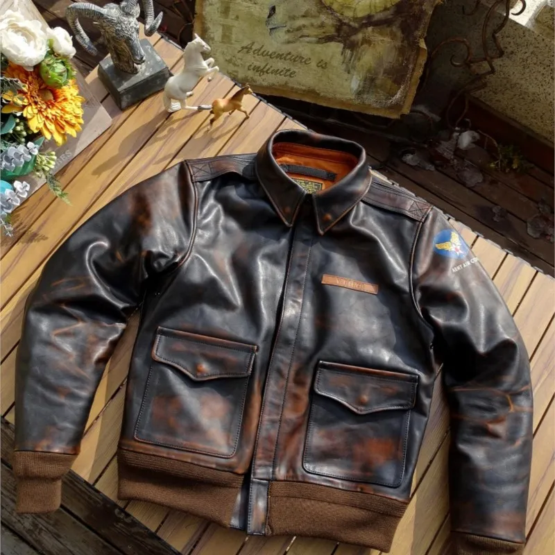 เสื้อโค้ทหนังแท้ขัดเงาด้วยมือสไตล์วินเทจสุดหรูและลำลอง