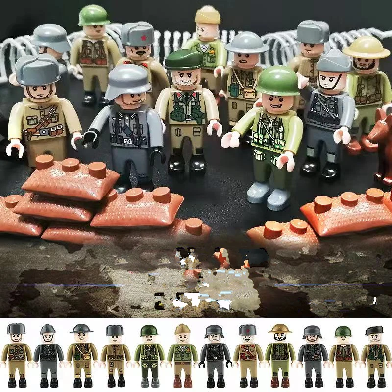 12 teile/sätze WW2 Militär Soldaten MOC 4,5 cm Menschen Bausteine Mini Action-figuren Ziegel Spielzeug für Jungen Geschenk Spielzeug keine Playmobi