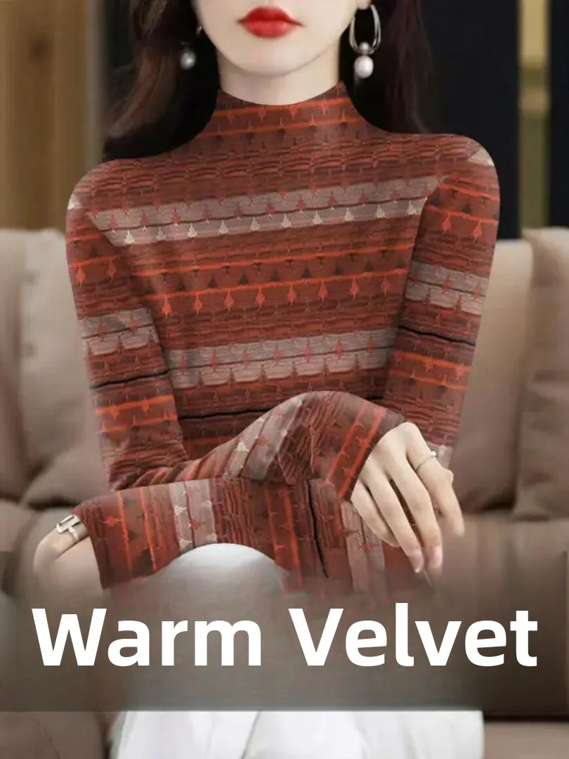 Limited Edition Fce Lined High Collar Long Sve Women's Base Layer irt Mommy Sle Warm German Velvet Inner Wear T-irt