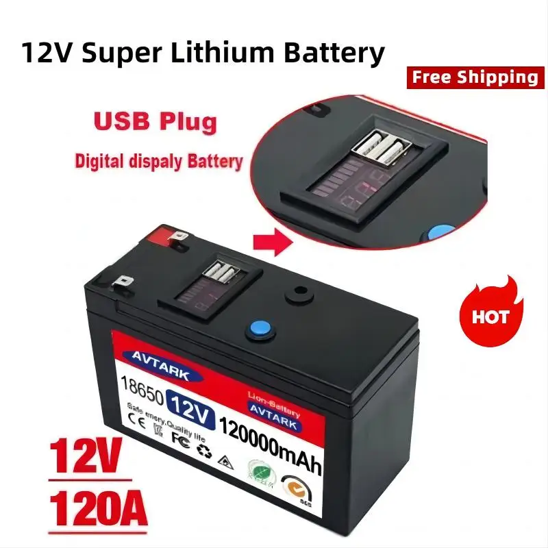 

12V Battery 120Ah 18650 lithium battery pack Rechargeable battery for solar energy electric vehicle battery+12.6v3A charger
