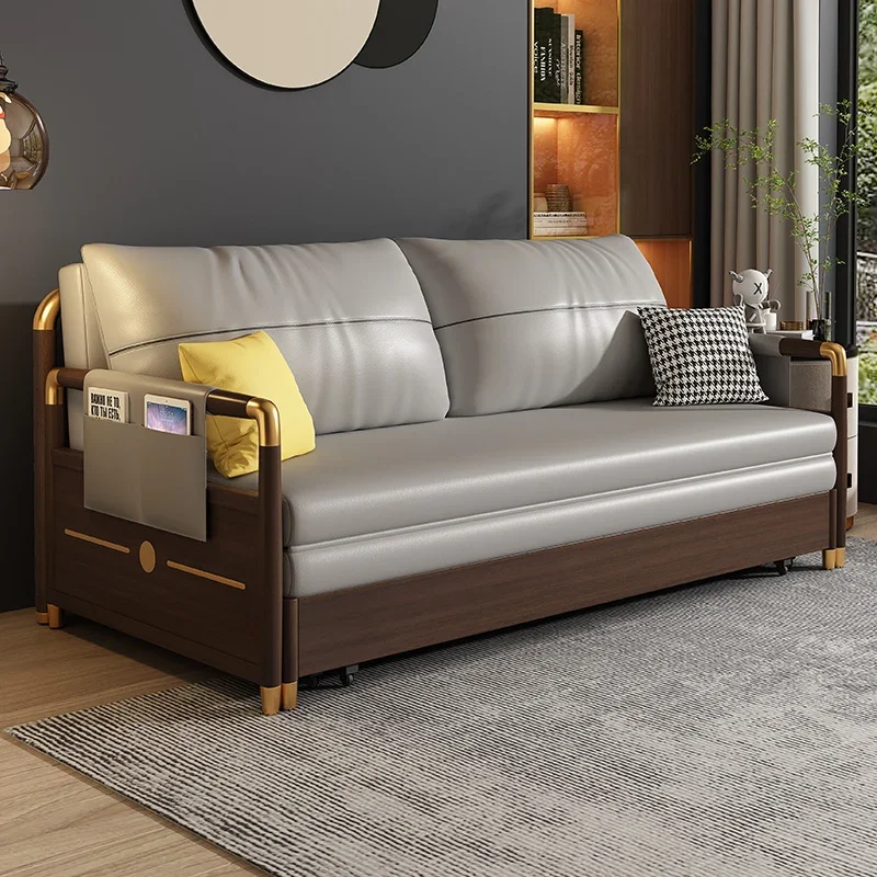 Solid wood sofa bed multi-functional foldable small apartment new Chinese technology cloth single double storage telescopic dual