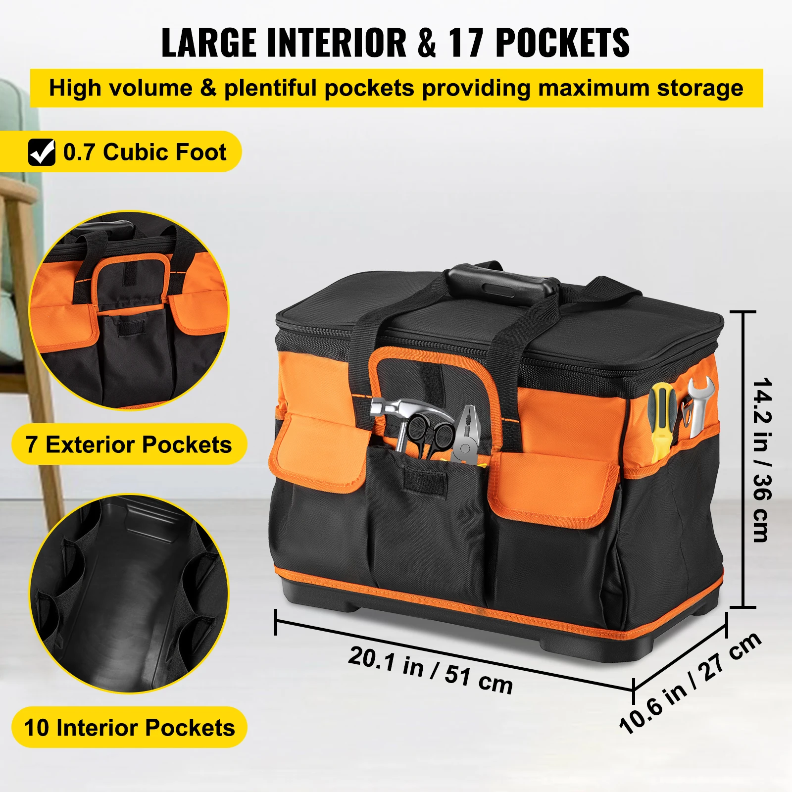 VEVOR Rolling Tool Bag Trolley Large Capacity Electrician Woodworking Tools Storage Bag Organizer Tote Professional Hardware