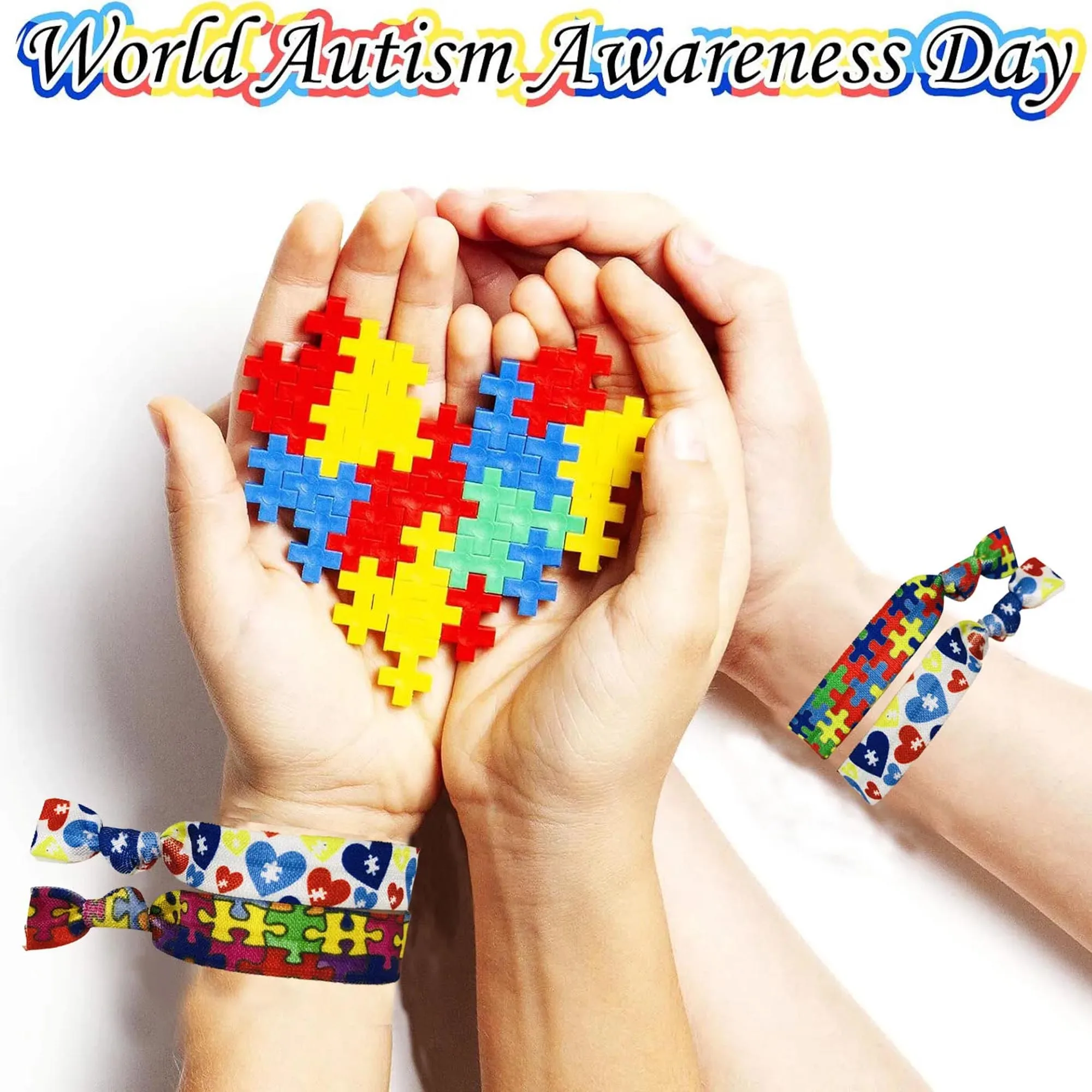 Hot Sale Autism Awareness Puzzle Print Fold Over Elasitc 5/8\'\' 10Y Colorful FOE Ribbon for DIY Headwear Gift Webbing Accessory