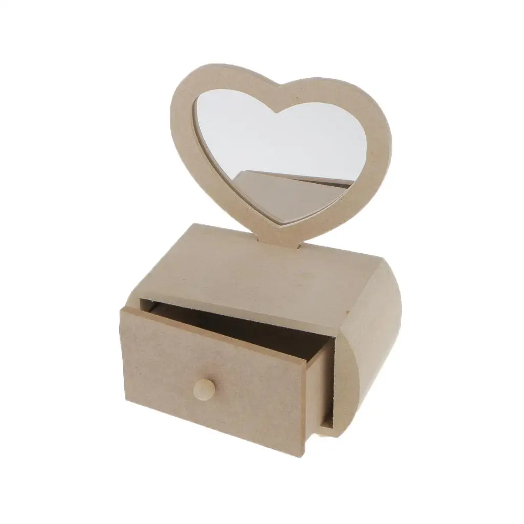 

Unfinished Wooden Jewelry Storage Box With Heart Shape Glass