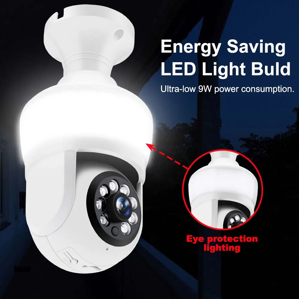 3MP Floodlight Camera WiFi Wireless Garden Wall Lamp Indoor Light Bulb Monitor Security Protection Video Surveillance