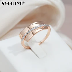 SYOUJYO Single Row Natural Zircon Rings For Women Glossy 585 Gold Color Elegant Party Wedding Jewelry Luxury Design
