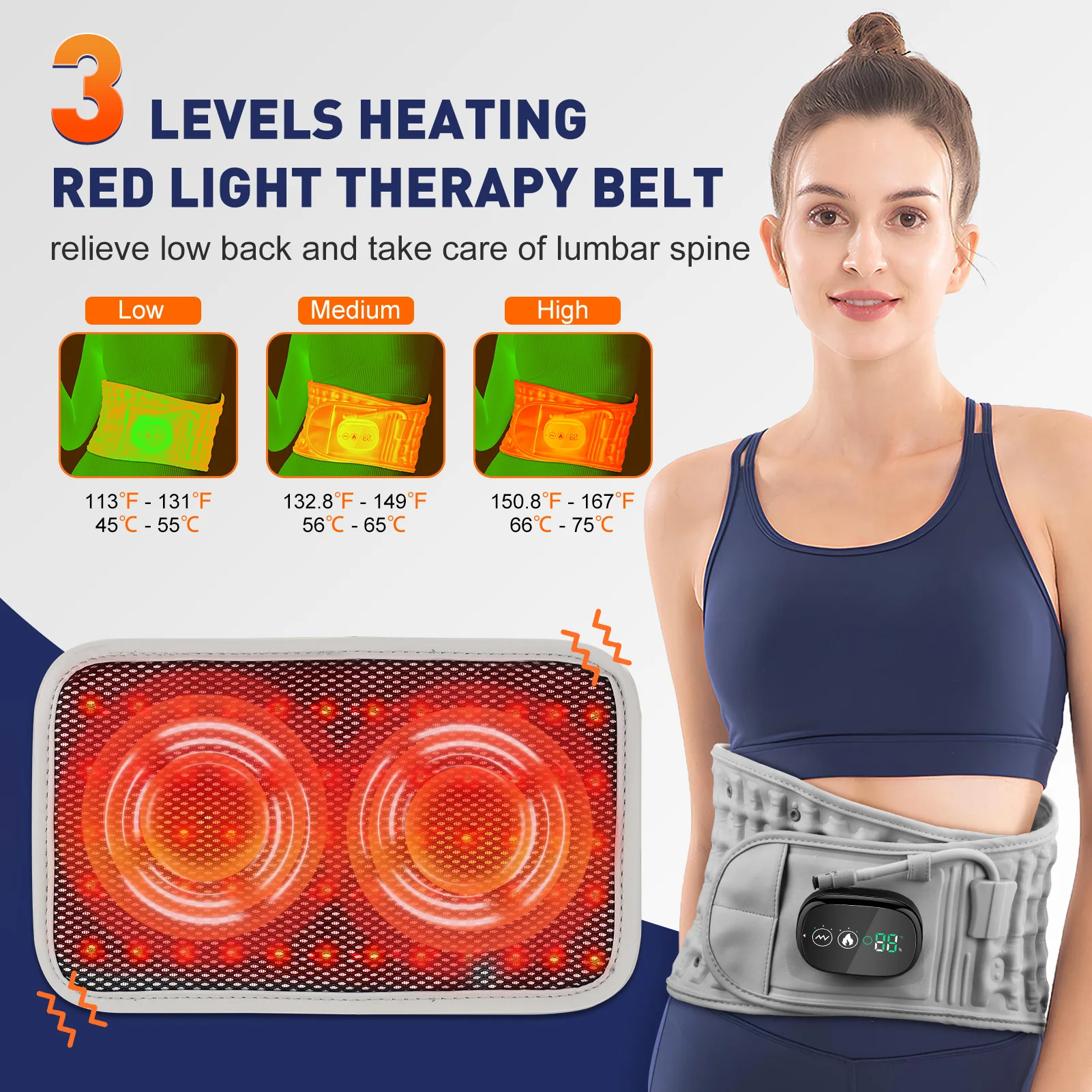 

Back Posture Corrector Inflatable Air Traction Lower Back Belt Sprain Waist Pain Relief Red Light Heat Airbag Vibration Massage