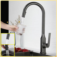 360 Degree Rotatable Vertical Curved Kitchen Gourmet Faucet 2 Function Stream Sprayer Hidden Pull Out Sink Faucet Mixer Tap