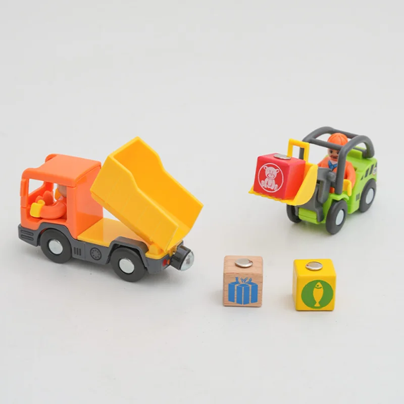 مجموعة ألعاب رافعة البناء الخشبية، ملحقات المسارات الخشبية، مركبة هندسية تناسب جميع العلامات التجارية لمسارات القطارات الخشبية #4