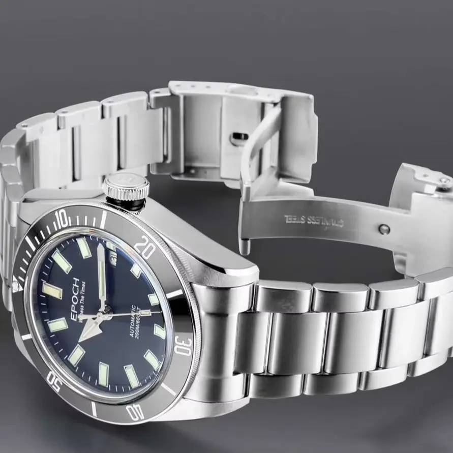 EPOCH Men Automatic Watch 41MM Mechanical Wristwatch Luminous Tubes Diver 20Bar Waterproof Sapphire Mirror SW200