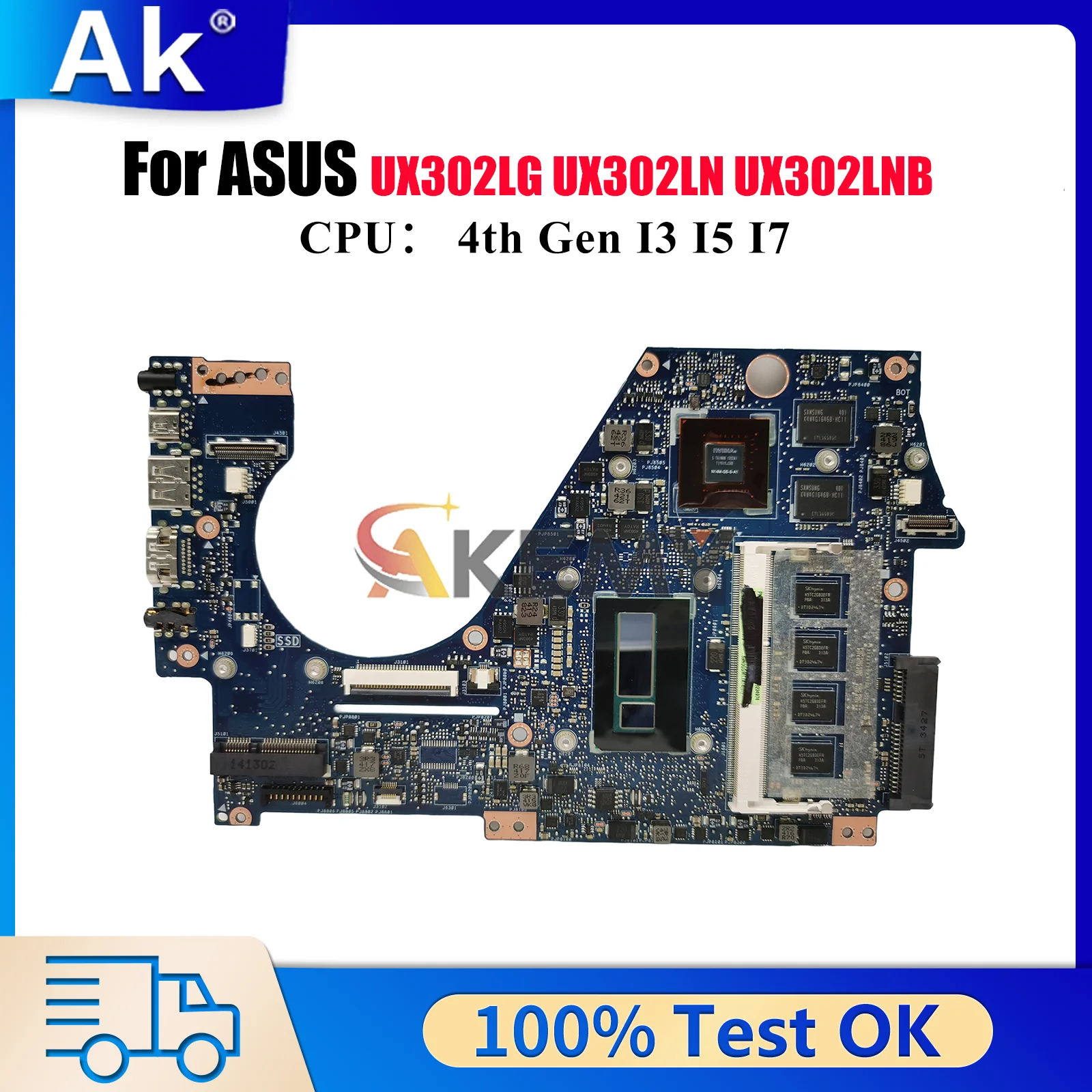 

UX302LG Laptop Motherboard For ASUS ZenBook UX302LG UX302LN UX302L UX302LNB Notebook Mainboard With I3 I5 I7 CPU 111% tests OK