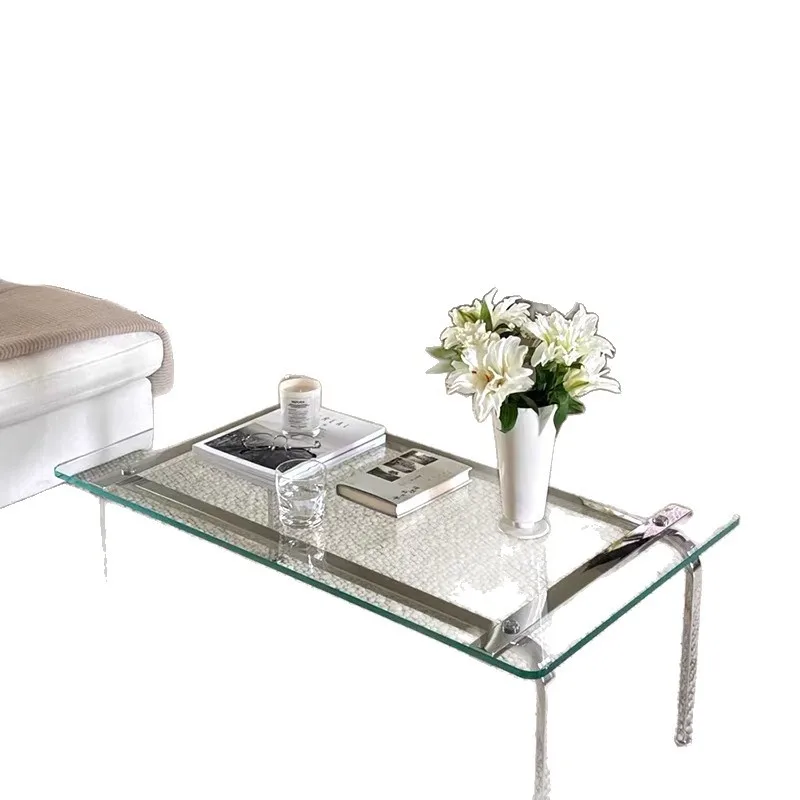 

Household coffee table Stainless steel edge table Simple designer Creative minimalist glass table