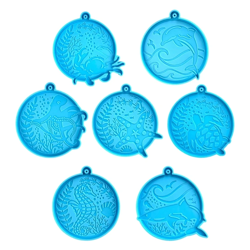 7Pcs Marine Animal Keychain Epoxy Resin Decorative Molds with Hole Pendant Mold