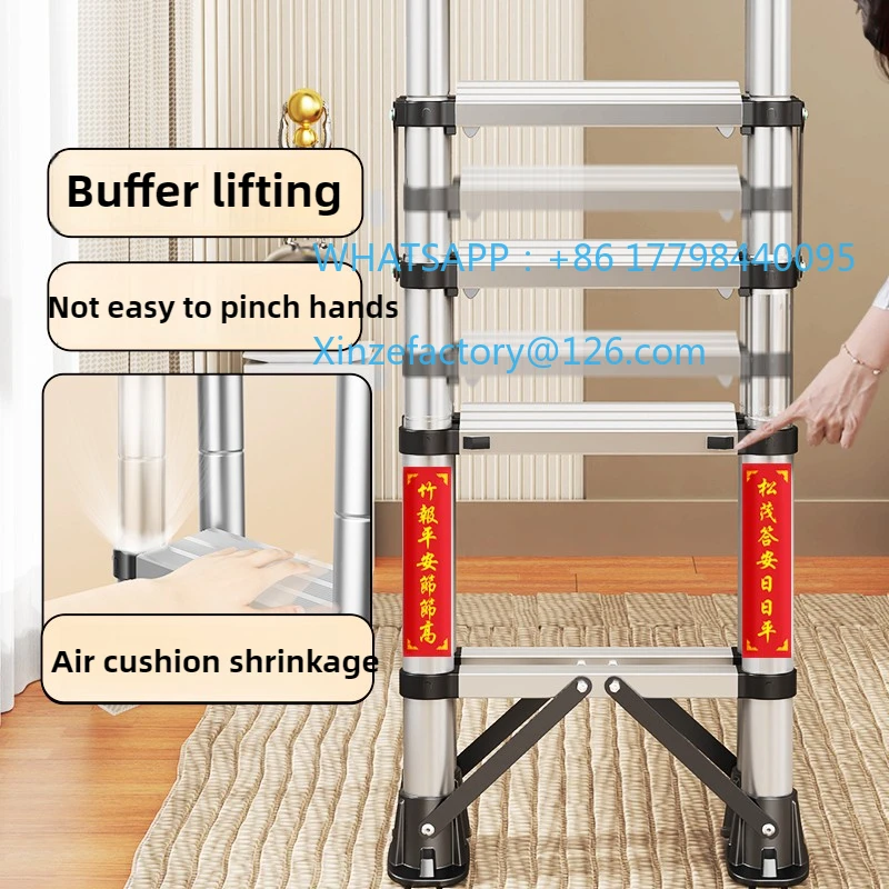 Aanpasbare huishoudelijke opvouwbare roestvrijstalen telescopische ladder Indoor multifunctioneel ladderrek Aluminium liftmotor