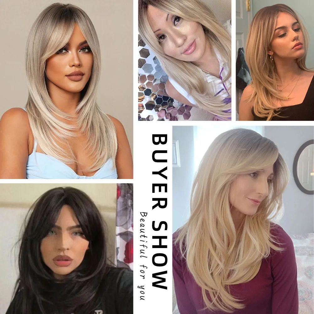 oneNonly Long Straight Blonde Wig Bob Synthetic Wigs for Women Lolita Party Natural Wigs High Temperature Hair