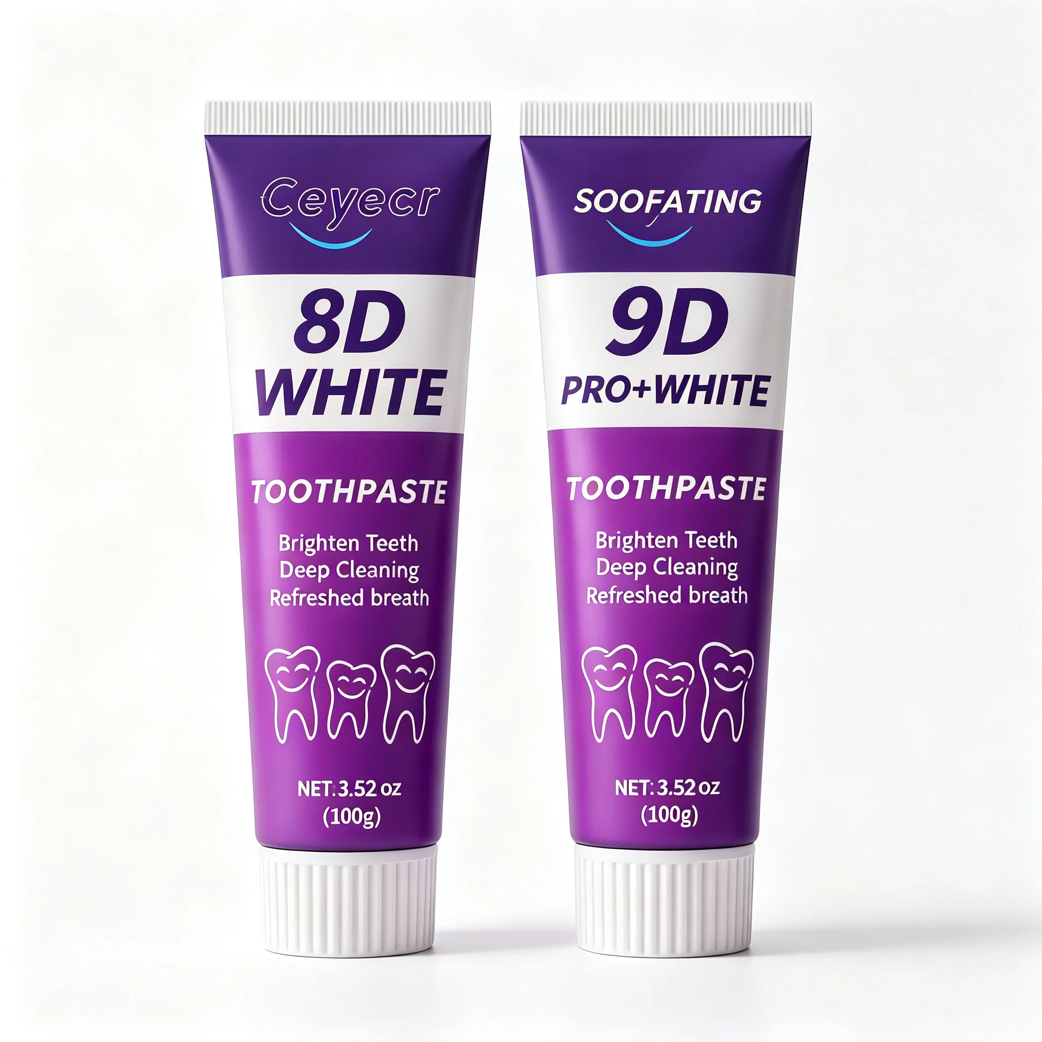 PRO+WHITE Whitening Toothpaste 8D 9D Deep Cleaning Breath Freshener Oral Care 2 X 100g