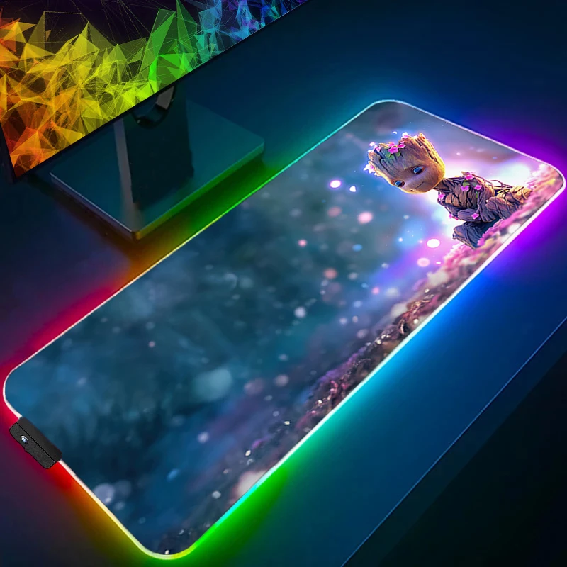 LED Gaming Mouse Pad Office Laptop XXL Groot Large Computer RGB Mousepad Desk Mat PC Carpet Keyboard Gamer Accessories Backlight