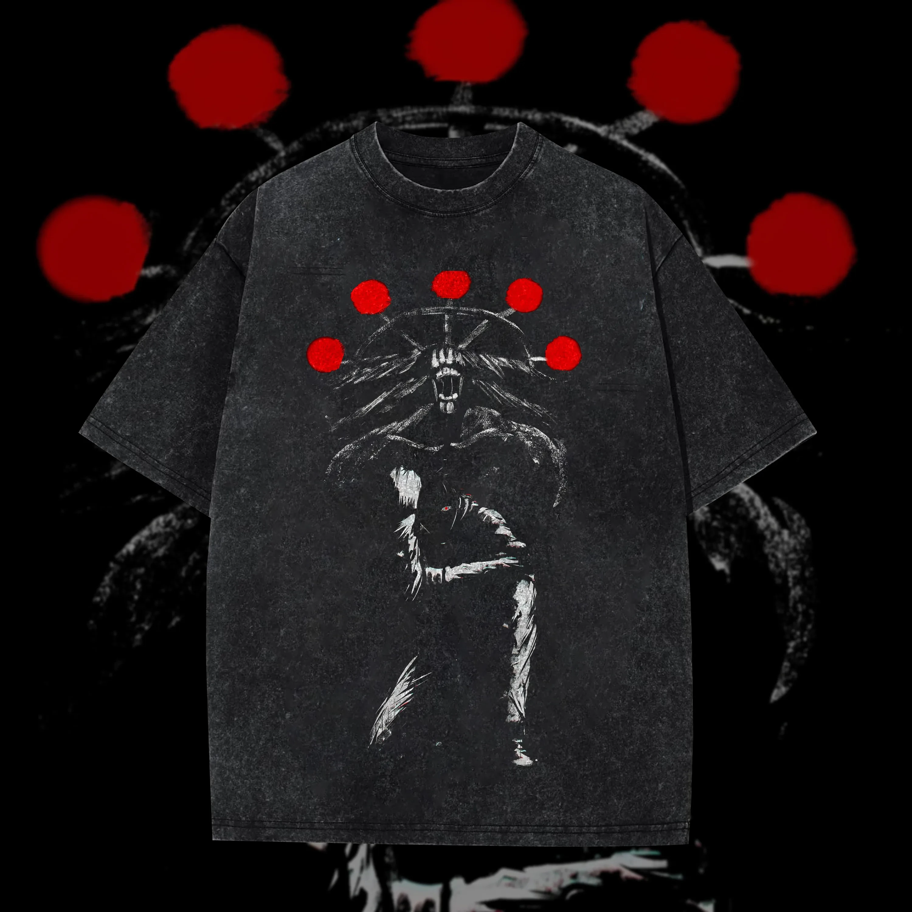 Mahoraga T Shirt Jujutsu Kaisen Men Vintage Acid Wash Oversized Cotton Eight-Handled Sword Shikigami Anime Graphic Tees