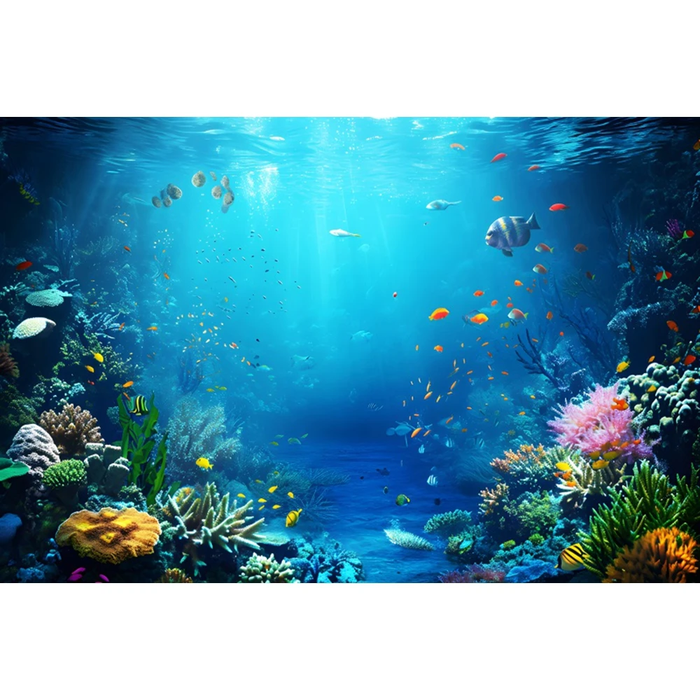 Underwater World Seabed Backdrop For Photography Ocean Undersea Fish Coral Baby Kids Birthday Background Decor Photo Studio Prop