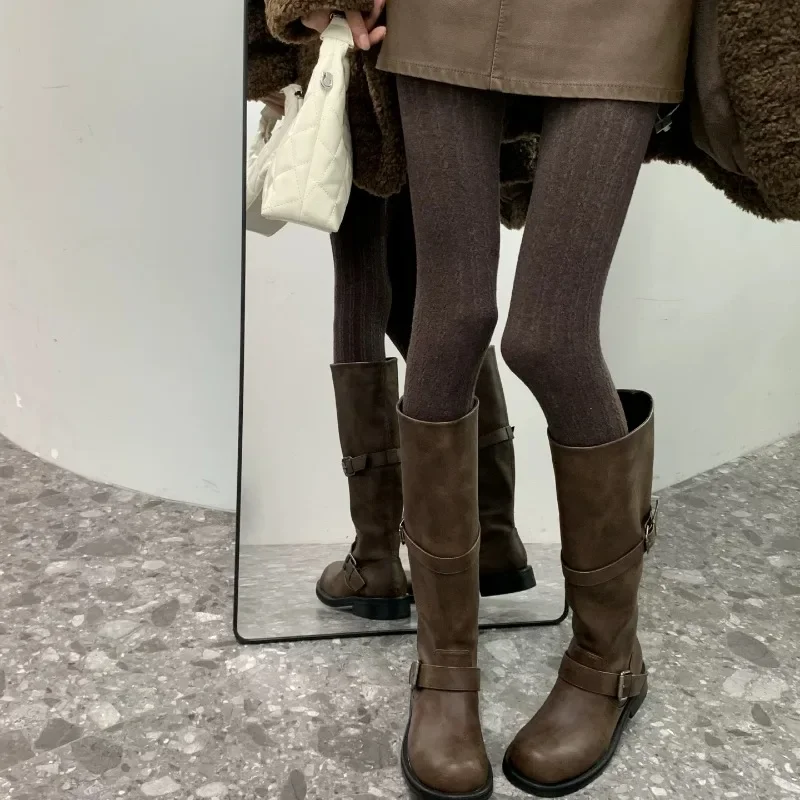 بلون مخطط نمط الجوارب النساء الخريف الشتاء الحرارية الدافئة التخسيس طماق Harajuku قاعدة طبقة السراويل جوارب طويلة #4