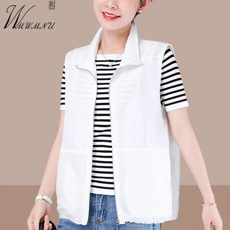 Casual Liner Cropped Summer Vest Women Lightweight Basic Turndown Collar Sleeveless Jackets Solid Color Classic Chaleco Mujer