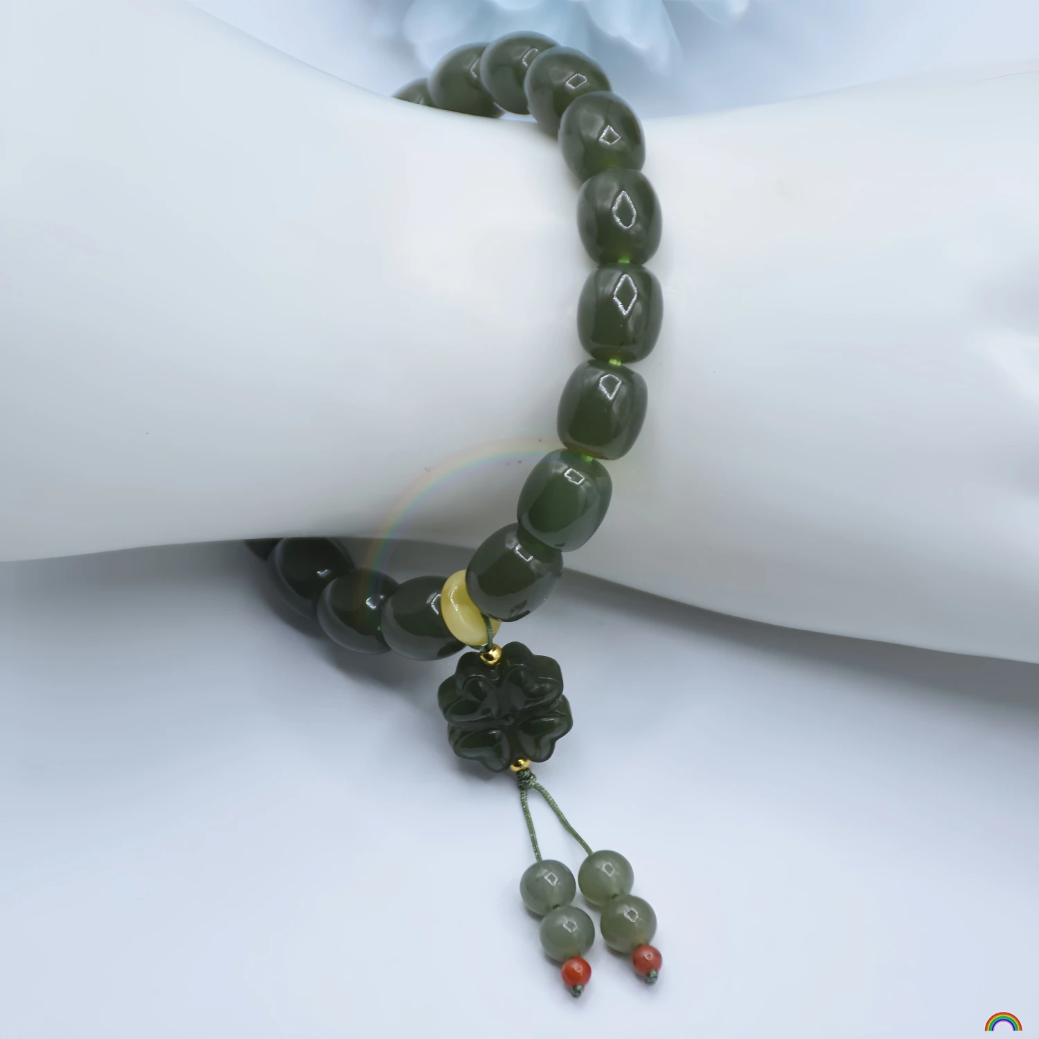 Natural Hotan Jade Vintage Bead Bucket Bead Bracelet with Floral Pendant New Chinese Style Jade Bracelet Rwbuy