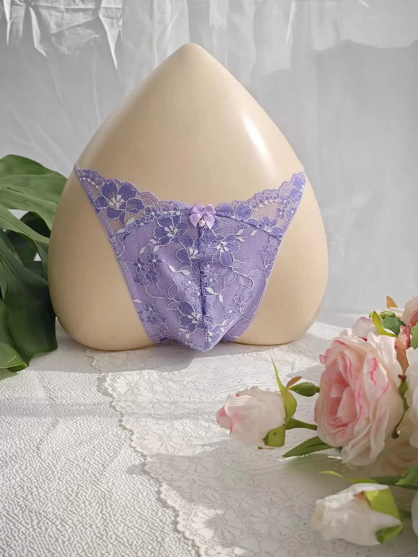 Purple Lace Man's T-brief Embroidery Handmake Blue Pink BF Gifts