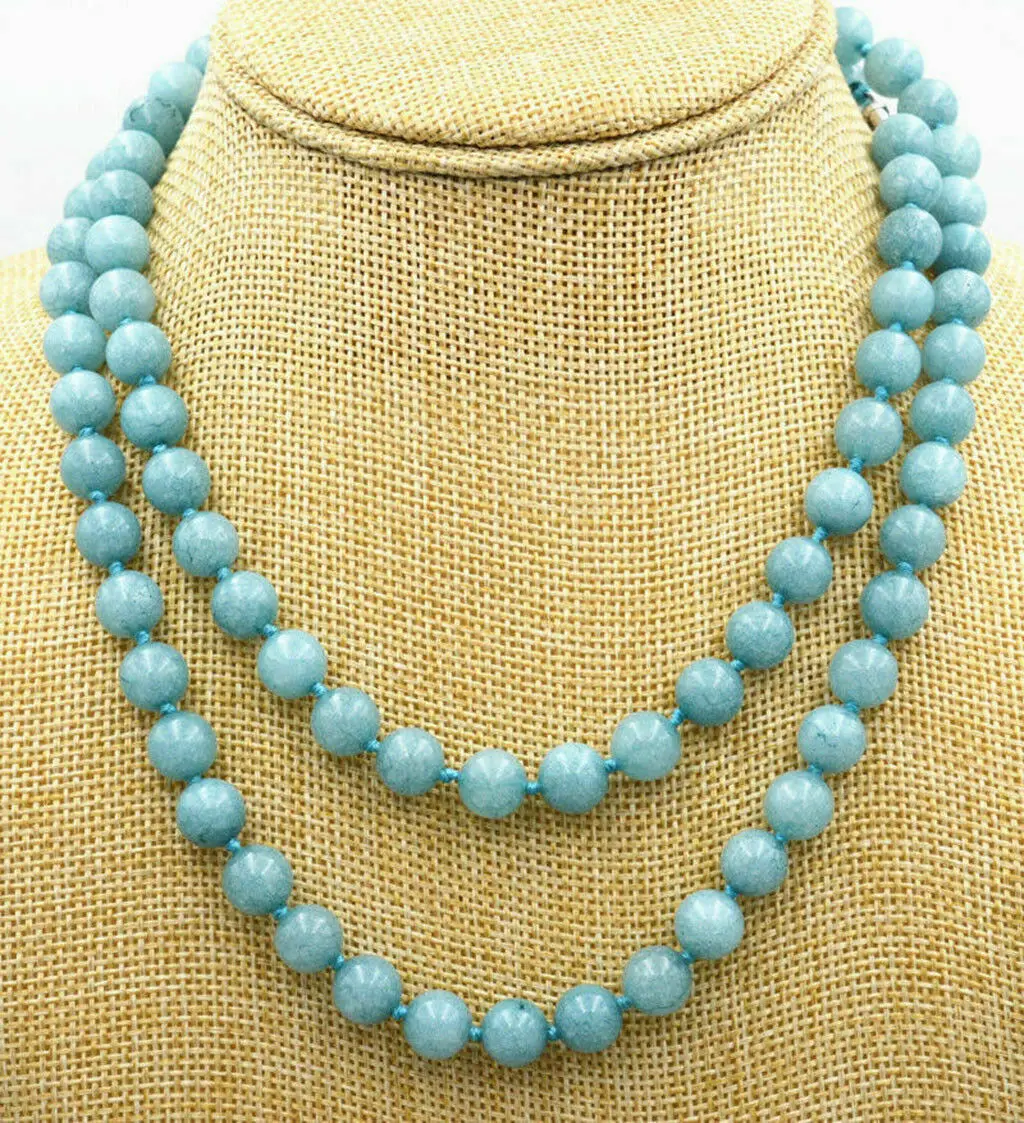 

Natural 8mm Brazil Blue Aquamarine Round Gemstone Beads Jewelry Necklace 32''