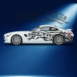Running Black Tiger Pattern Car Side Sticker Vinyl Self-adhesive Paper Motorsport Paint Decal Suitable for Truck Suv Decoration
