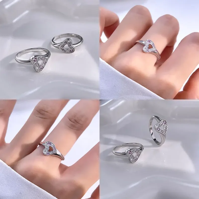 925 Sterling Silver Skeleton Heart Collection Zirconia Ring Gift for Women Birthday Party Exquisite Jewelry Matching Size 6-9