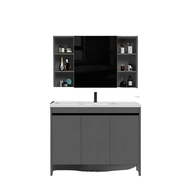 

Modern luxury style custom size floor-to-ceiling bathroom vanity with ceramic wash basin mirror cabinet