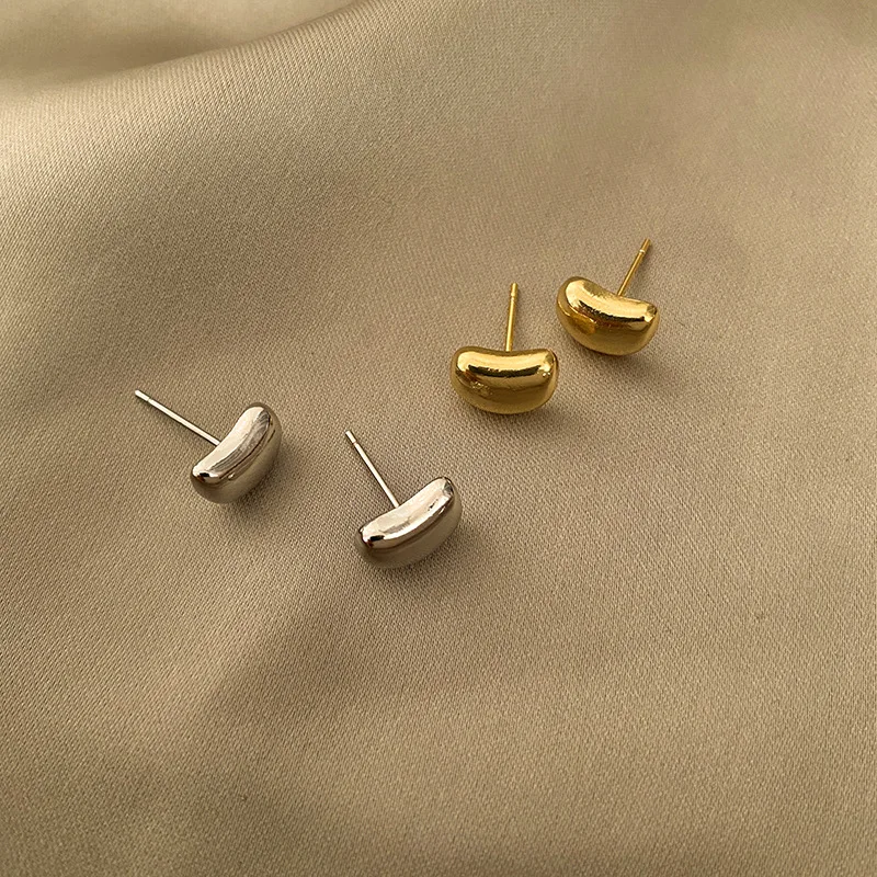 

Minimalist 925 Sterling Silver Stud Earrings Korean Fashion Bean Shape Gold Color Geometric Earring Party Accessories Jewelry