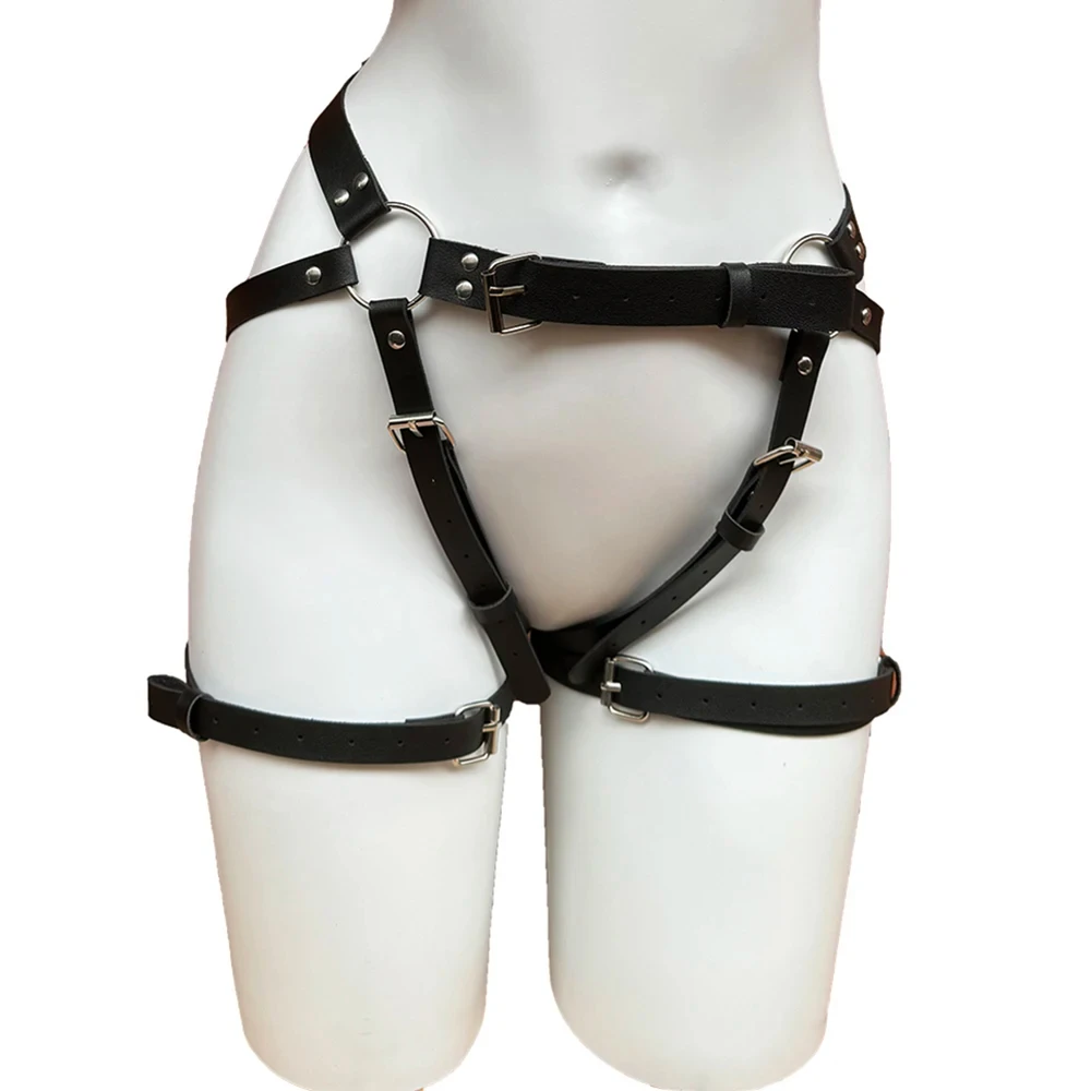 Sexy Women Leather Harness Thigh Garter BDSM Goth Leg Harness Bondage Thigh Adjustable High Waist Stocking Belt Fetish Clothing