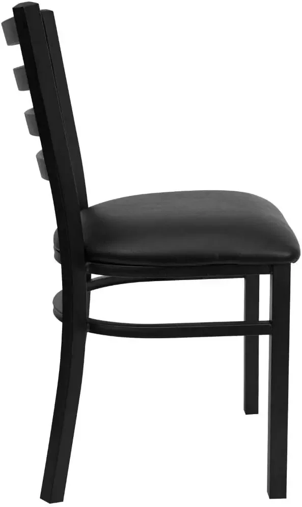 Furniture 4 Pk.  Black Ladder Back Metal Restaurant Chair - Black Vinyl Seat