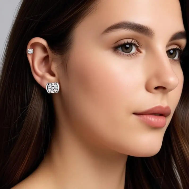 Shining 925 Sterling Silver Geometric Crystal Zircon Stud Earrings for Women Girls Engagement Party Fashion Jewelry Gifts