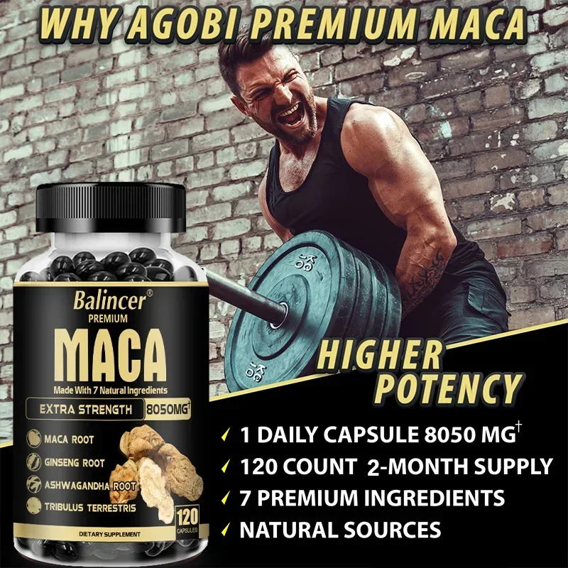 Organic Maca Root Capsules - with Ginseng Ashwagandha   - Muscle Mass, Endurance and Performance