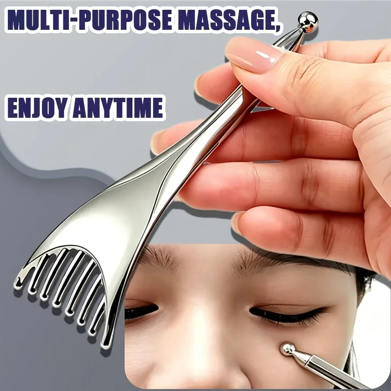Stainless Steel Face Massage Stick Multi-Purpose Eye Scalp Beauty Tool Ball Tip Comb Relaxing Spa Women Home Travel Gift