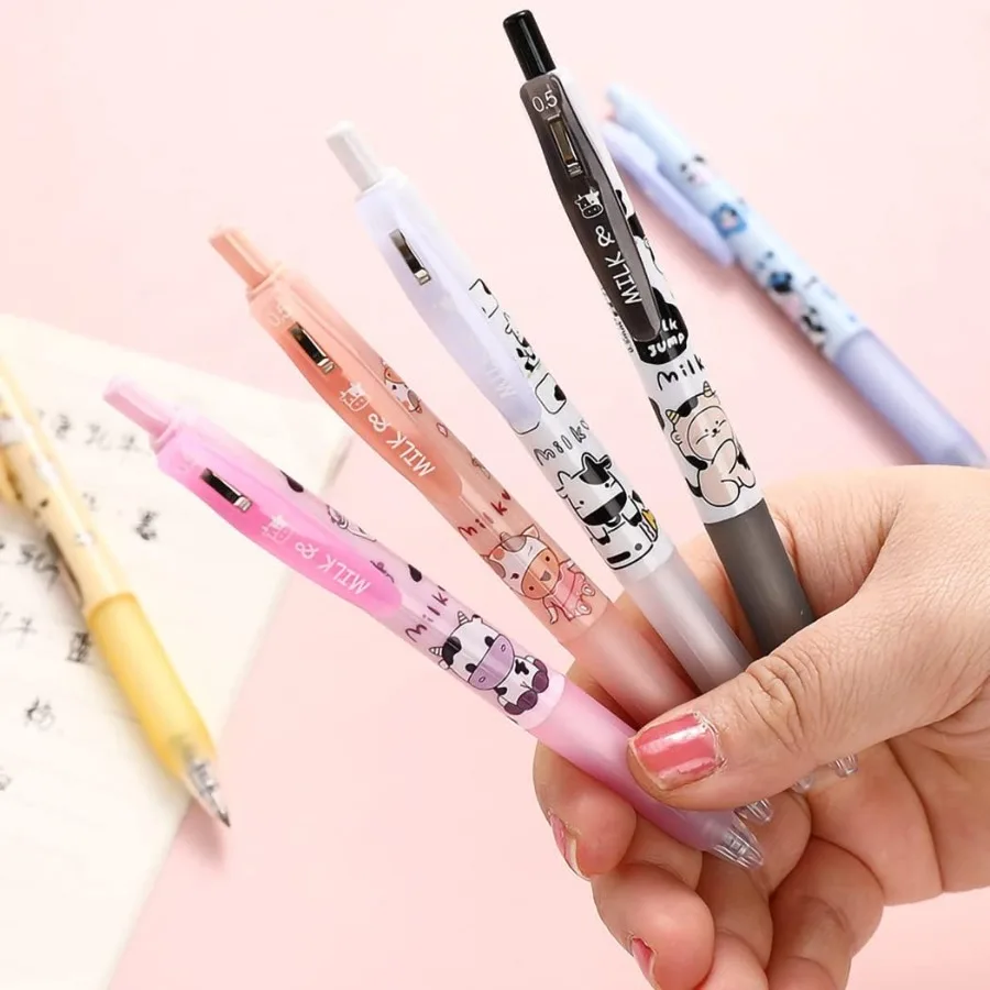 Stylos à Gel rétractables en forme de vache laiteuse, encre noire, pointe de balle de 0.5mm, parfaits pour les fournitures scolaires et de bureau, cadeaux pour garçons et filles Pa