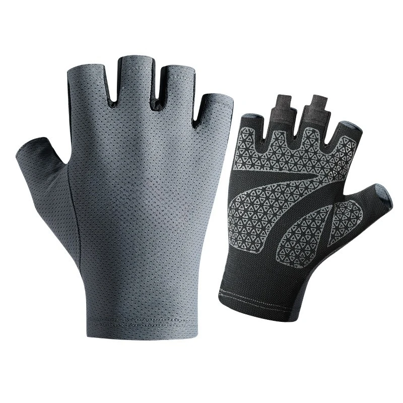 Fishing half-finger gloves Outdoor riding Ice silk Sunscreen anti-skid Silicone honeycomb mesh Breathable finger gloves