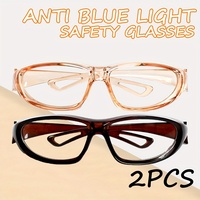 2pcs Men's fog-proof safety glasses with blue light blocking, large size clear lenses, side wing protection, unisex
